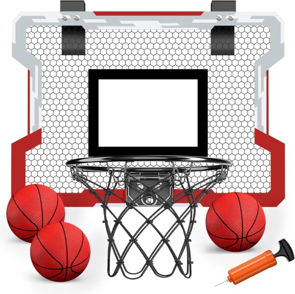 HYES Mini Basketball Hoop Indoor, Door Basketball Hoop with 3 Balls & Inflator, Basketball Toy Gifts for Kids Boys Girls Teens Adults, Suit for Bedroom/Office/Outdoor/Pool