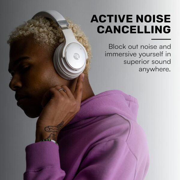 Raycon Everyday Wireless Bluetooth Over Ear Headphones, with Active Noise Cancelling, Awareness Mode and Built in Microphone, IPX 4 Water Resistance, 38 Hours of Battery Life (Frost White) - Image 4